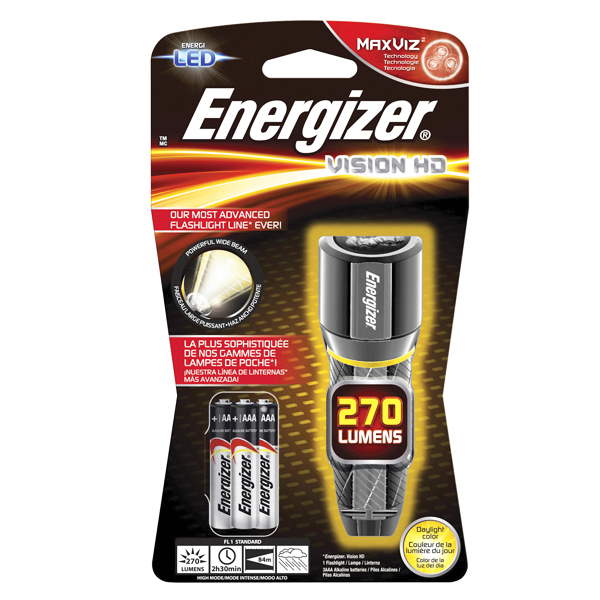 Energizer Vision HD с мощност 270 LUMENS, осветяемост 84 метра, устойчив на вода и удари, технологията MAX-VIZ и захранване 3 Energizer Vision HD с мощност 270 LUMENS, осветяемост 84 метра, устойчив на вода и удари, технологията MAX-VIZ и захранване 3